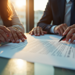 Professionnels d'affaires analysant un document juridique en réunion