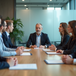Groupe de professionnels en réunion d'affaires dans une salle moderne