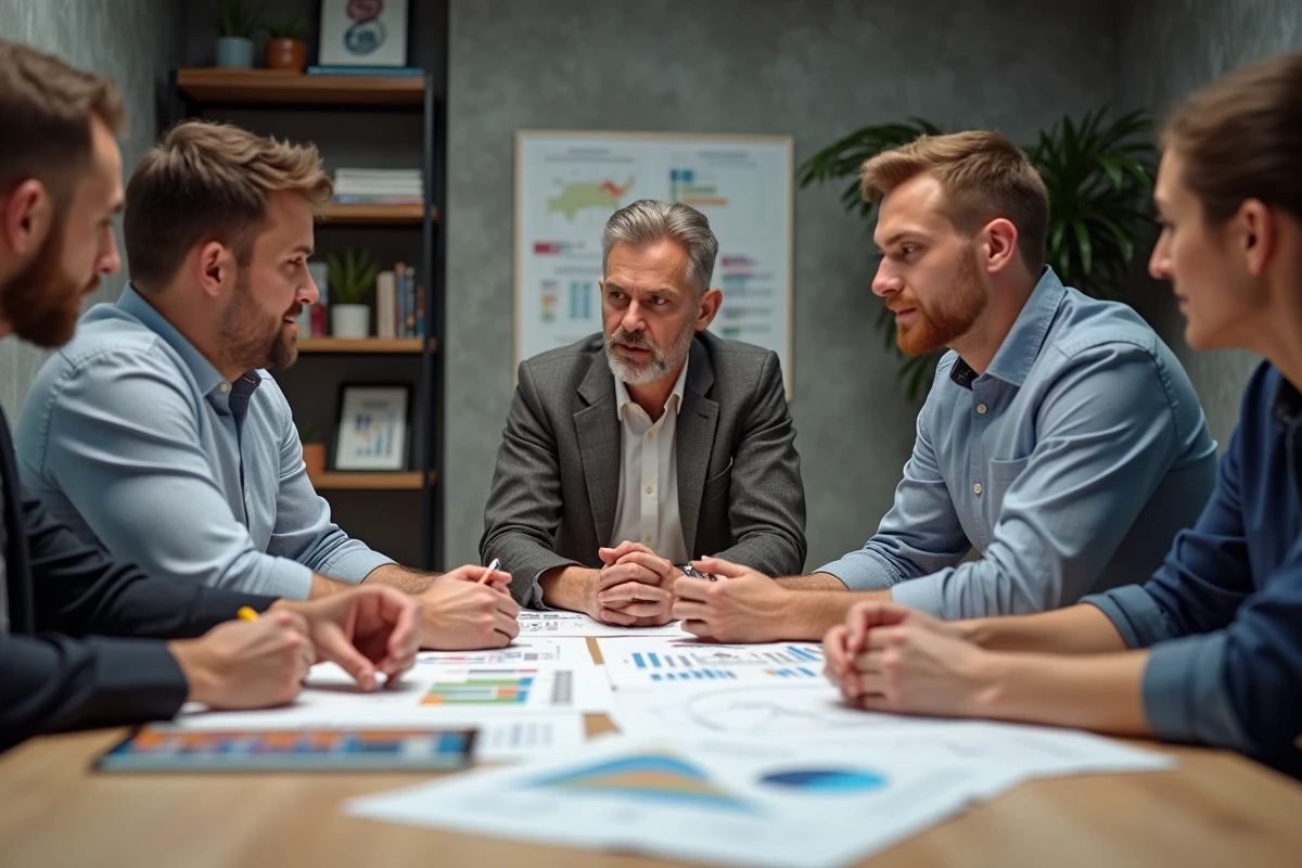 Groupe de collègues discutant autour d