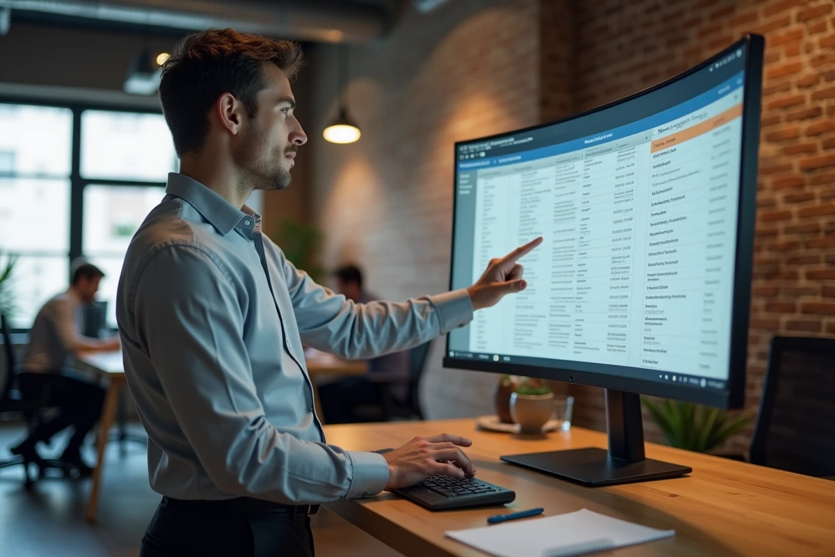 Responsable administratif consultant un tableau de bord multi-entités avec numéros D-U-N-S pour la gestion de groupe d'entreprises