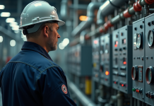 Économie : Quel secteur consomme le plus d’énergie ? Analyse complète Technicien en uniforme surveillant une centrale électrique moderne