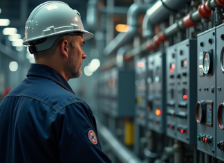 Économie : Quel secteur consomme le plus d’énergie ? Analyse complète Technicien en uniforme surveillant une centrale électrique moderne