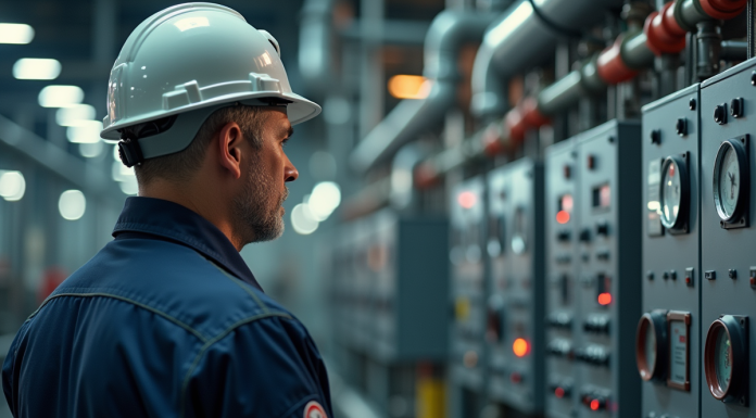 Économie : Quel secteur consomme le plus d’énergie ? Analyse complète Technicien en uniforme surveillant une centrale électrique moderne