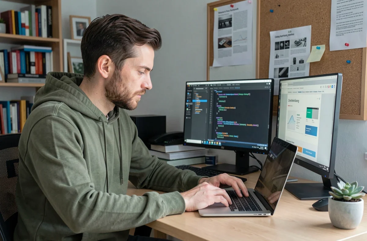 Freelance webdesigner de WebCom.Me à Cherbourg travaillant seul sur un projet d'intégration web